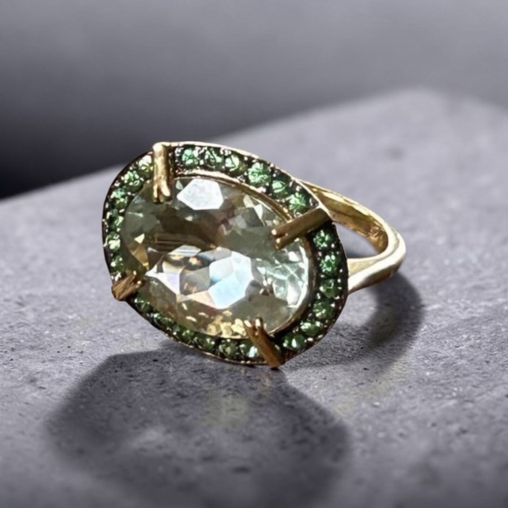 Rarities Carol Brodie Gold Plated Silver East West Oval Ring PRASIOLITE 6 nwot